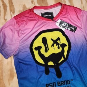 Reason Brand Size M T-Shirt Carpet Material Drip Face Embroidered Ombre Coloring
